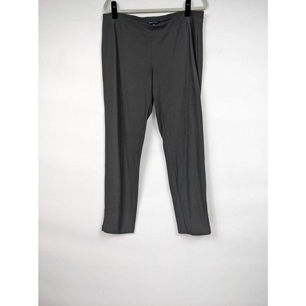 Eileen Fisher Pull On Pants Dark Grey Gray Large Flat Front Stretch Crepe Ankle